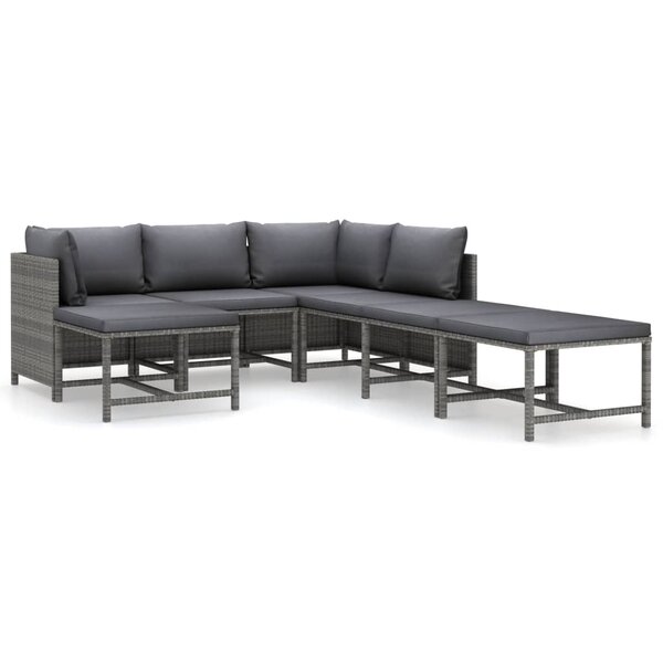 Salon de jardin meuble d'extérieur ensemble de mobilier 7 pièces avec coussins résine tressée gris 02_0017269