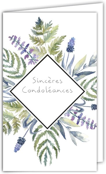 Carte Sincères Condoléances intérieur blanc avec Enveloppe Blanche 10x16 5cm