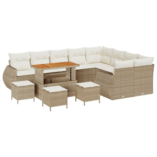 vidaXL Ensemble de canapé de jardin 13 pièces avec coussins beige poly rotin acacia
