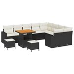 Ensemble de Canapés de Jardin de 12 Pièces avec Coussins Noir Rattan Poly Acacia
