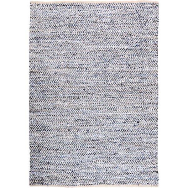 Tapis cuir et coton blanc et bleu atlas 85 x 55 cm