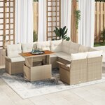 vidaXL Ensemble de Canapé de Jardin 9 Pièces avec Coussins Beige Poly Rattan Acacia