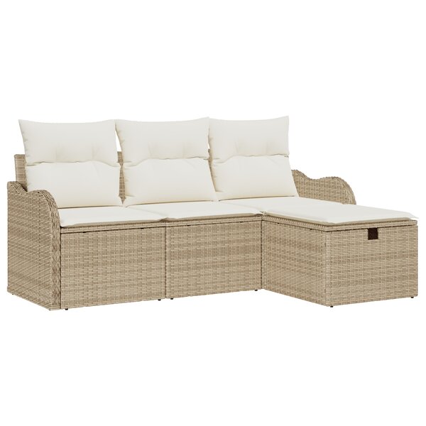 Ensemble de canapé de jardin de 4 pièces avec coussins beige en rotin poly