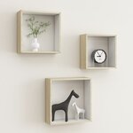 vidaXL Étagères murales sous forme de cube 3 Pièces Blanc et chêne sonoma