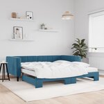 vidaXL Lit de jour avec lit gigogne et matelas bleu 100x200 cm velours