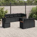 vidaXL Salon de jardin 8 Pièces avec coussins noir résine tressée