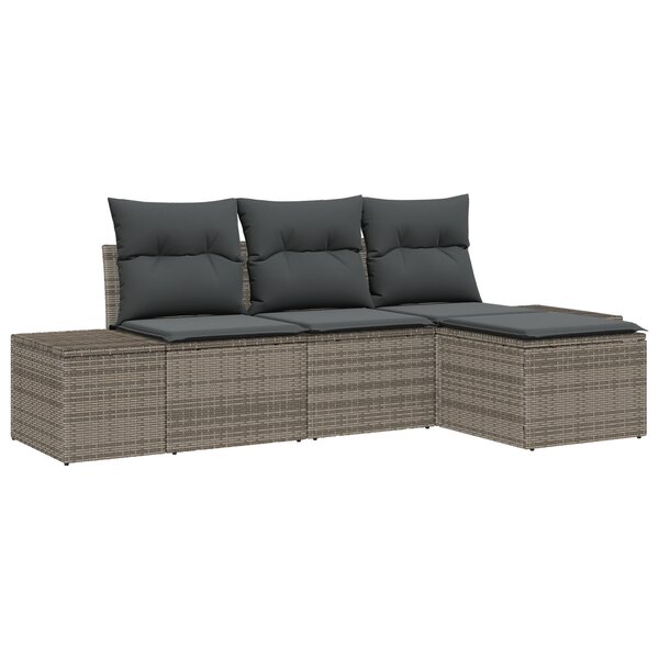 vidaXL Ensemble de Canapés de Jardin de 4 Pièces avec Coussins Gris en Rattan Poly