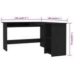vidaXL Bureau d'angle en forme de L Noir 120x140x75cm bois ingénierie