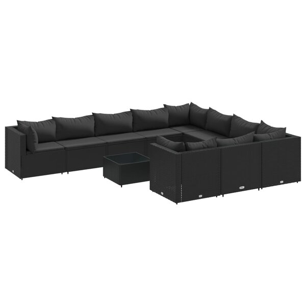 vidaXL Salon de jardin 11 Pièces avec coussins noir résine tressée