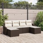 vidaXL Ensemble de salle à manger de jardin de 6 pièces avec coussins Rattan poly marron