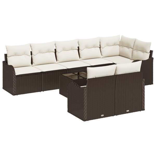 Set de canapé de jardin 8 pièces avec coussins gris en poly rotin