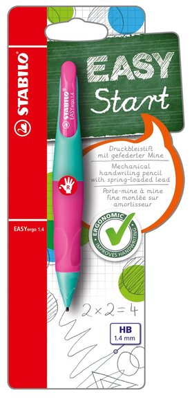 Porte-mines Ergonomique EASYergo 1,4 mm Droitier rose/vert émeraude + 3 mines HB STABILO