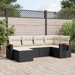 vidaXL Salon de jardin 6 Pièces avec coussins noir résine tressée