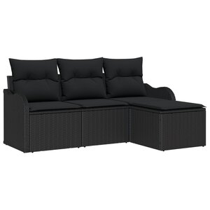 Ensemble de Canapés de Jardin VidaXL 4 pièces avec Coussins Noir Poly Rattan