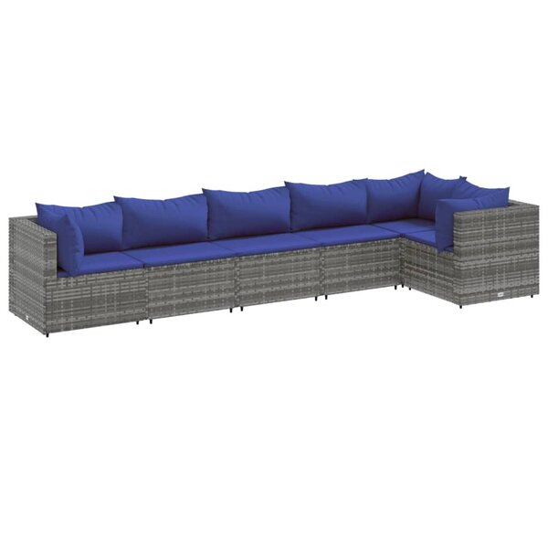 vidaXL Salon de jardin 6 Pièces avec coussins Gris Résine tressée