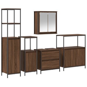 Ensemble de meubles de salle de bain 5 pièces vidaXL en bois d'ingénierie chêne marron