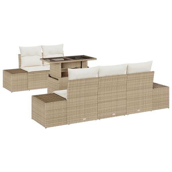 vidaXL Ensemble de canapé de jardin 6 pièces avec coussins béiges en poly rattan