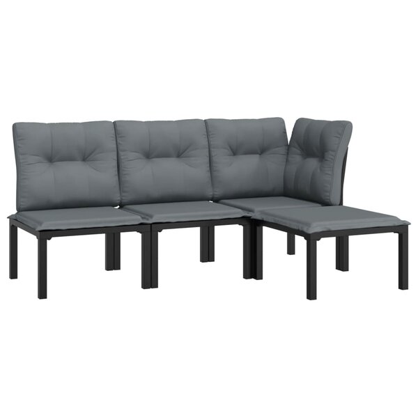 Salon de jardin meuble d'extérieur ensemble de mobilier 4 pièces noir et gris résine tressée 02_0016268