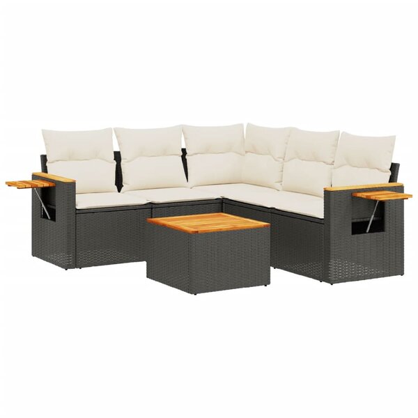 vidaXL Salon de jardin 6 Pièces avec coussins noir résine tressée