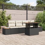 vidaXL Ensemble de salle à manger de jardin 5 pièces avec coussins en poly rattan noir et acacia