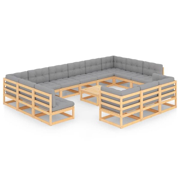 Salon de jardin meuble d'extérieur ensemble de mobilier 14 pièces avec coussins bois de pin massif 02_0015832