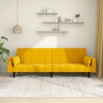 vidaXL Canapé-lit à 2 places avec deux oreillers Jaune Velours