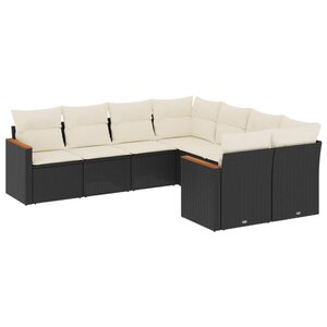 vidaXL Salon de jardin 8 Pièces avec coussins noir résine tressée