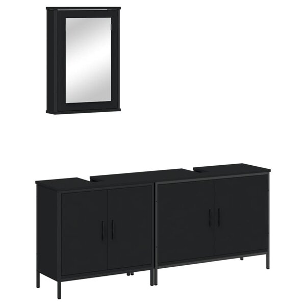 vidaXL Ensemble de meubles salle de bain 3 Pièces noir bois d'ingénierie