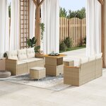 Ensemble de Canapés de Jardin 9 Pièces avec Coussins Beige Rattan Poly Acacia