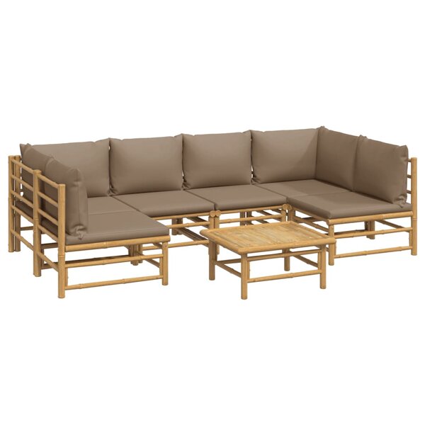 Salon de jardin meuble d'extérieur ensemble de mobilier 7 pièces avec coussins taupe bambou 02_0017334