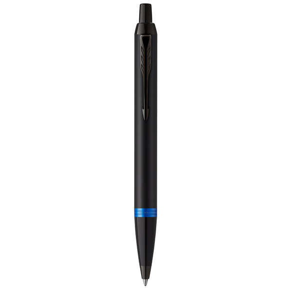 Stylo bille Parker IM Vibrant Rings  Satin noir laqué  attributs bleu océan  recharge d’encre bleue pointe moyenne  Coffret cadeau