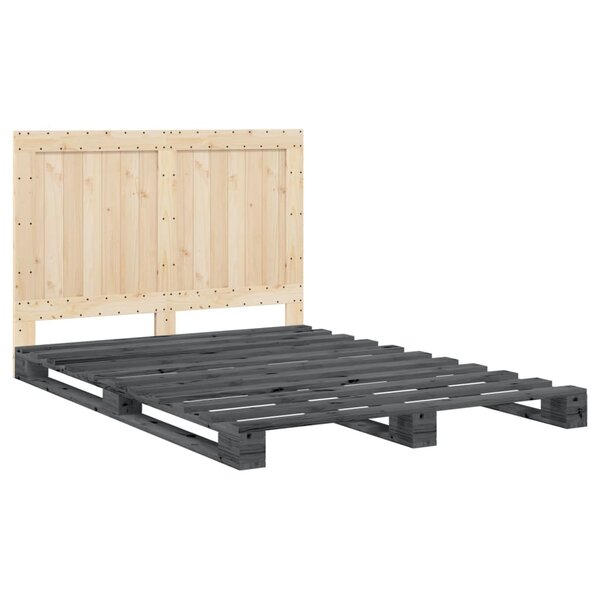 vidaXL Cadre de lit avec tête de lit gris 140x200 cm bois pin massif