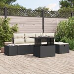 vidaXL Ensemble de Canapé de Jardin de 6 Pièces avec Coussins Noir Poly Rattan