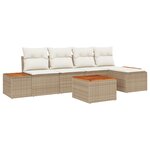 Canapé de jardin 6 pièces avec coussins beige rattan synthétique acacia