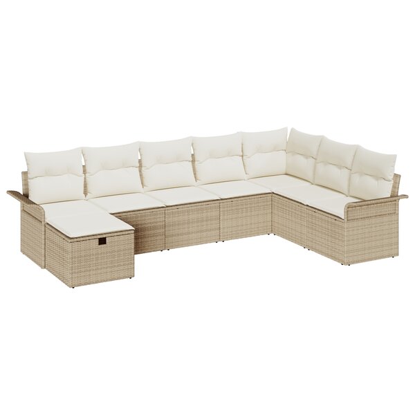 vidaXL Ensemble de Canapé de Jardin 8 Pièces avec Coussins Beige Poly Rotin