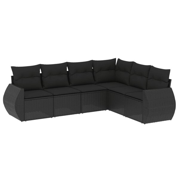 vidaXL Salon de jardin 6 Pièces avec coussins noir résine tressée