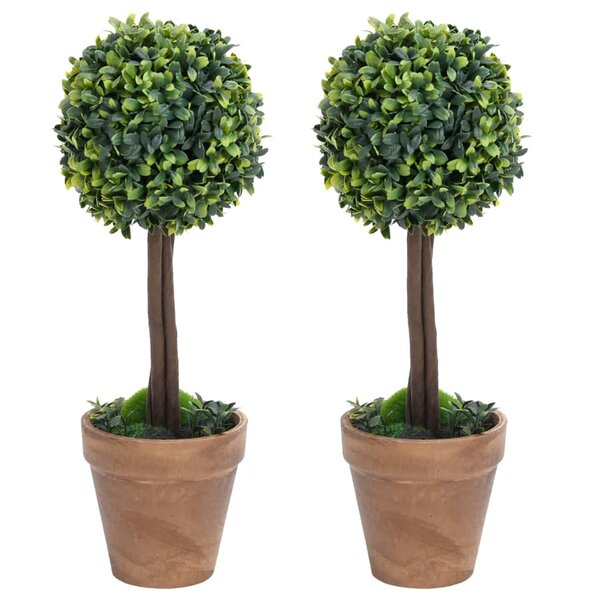 vidaXL Plantes de buis artificiel 2 Pièces avec pots Boule Vert 33 cm