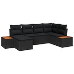 Set de canapé de jardin 6 pièces avec coussins noir poly rotin acacia