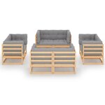 vidaXL Salon de jardin 8 Pièces avec coussins Bois de pin massif