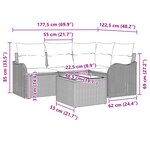 Ensemble de canapé de jardin de 5 pièces avec coussins en poly rotin marron