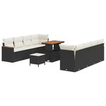 Ensemble de canapé jardin 11 pièces avec coussins noir poly rattan acacia