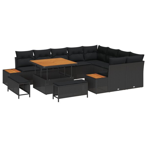 Ensemble de canapé de jardin de 12 pièces avec coussins noirs en poly rattan