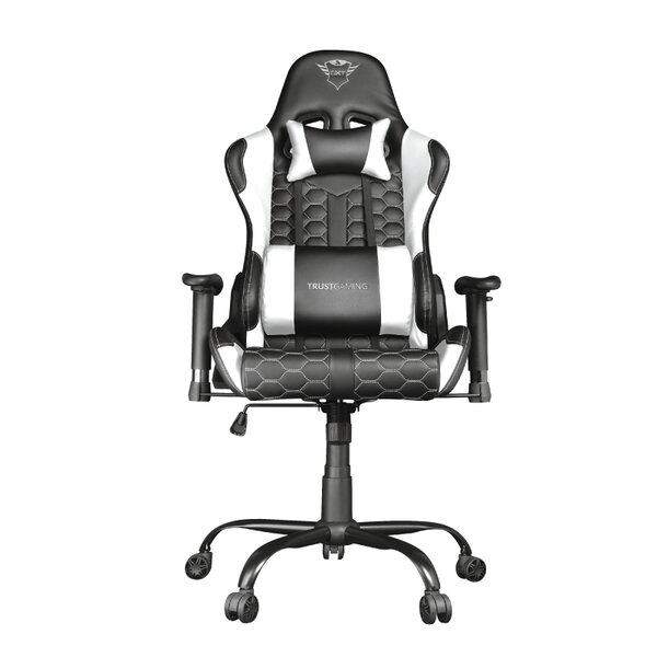 Trust GXT 708R Rest Gaming Chair - Accoudoirs - Dossier réglable entre 90° et 180° - Coussin lombaire et cervical - Roues en nylon - Piston à gaz classe 4 - Base en métal - Max. 150kg - Couleur Noir/Blanc