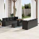 Ensemble de Canapé de Jardin 11 pièces avec Coussins Noir Poly Rattan Acacia