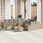 Ensemble de canapés de jardin de 13 pièces avec coussins beige en poly rattan acacia