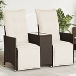 vidaXL Canapé de jardin inclinable 2 places avec table marron rotin