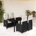 vidaXL Ensemble de bistro de jardin 5 Pièces coussins noir poly rotin
