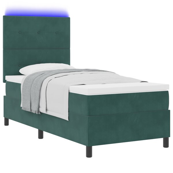 Lit à sommier tapissier avec matelas et LED Vert foncé 100x200 cm Velours