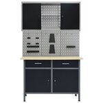 vidaXL Établi avec 3 panneaux muraux et 1 armoire