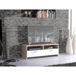 Meuble TV Blanc mat et chêne - 95 x 36 x 34 5 cm